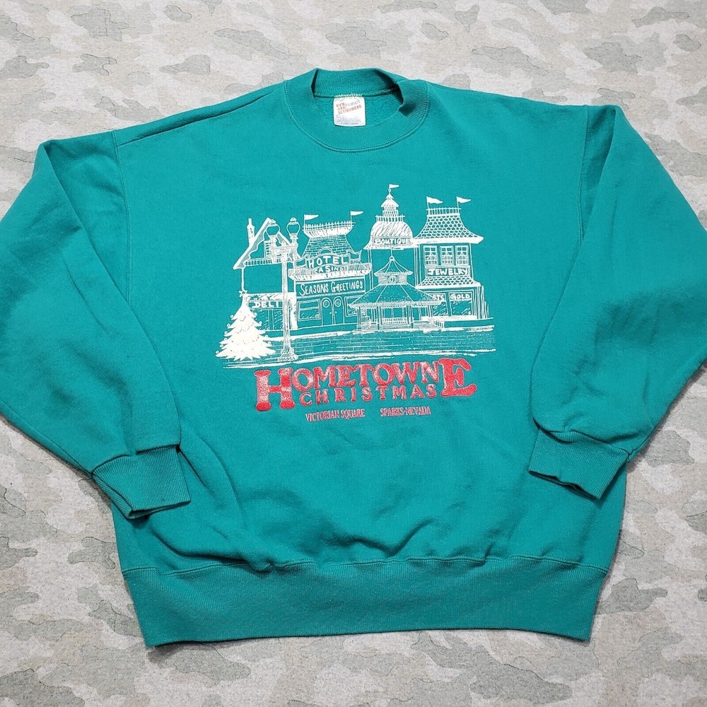 Vintage Hometowne Christmas Sparks Nevada Sweatshirt Adult XL‎ Green Destination